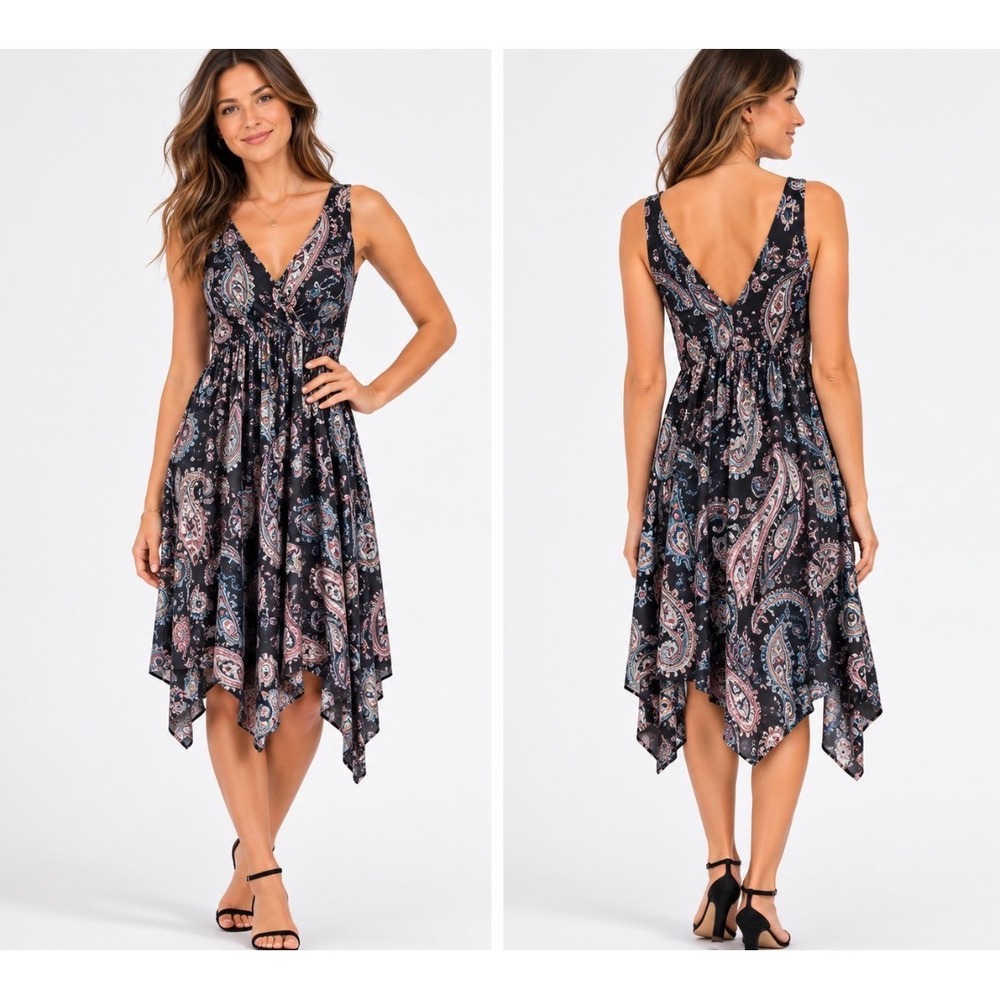 Anthropologie Maeve Leslie Paisley Midi Dress Womens XS Faux Wrap Sleeveless